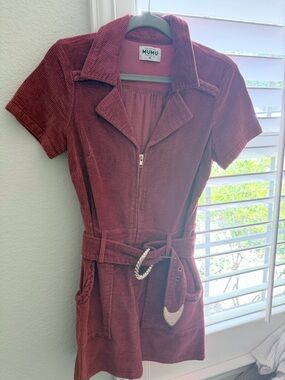 Show Me Your MuMu Rust Corduroy Zip Front Mini Dress with Belt